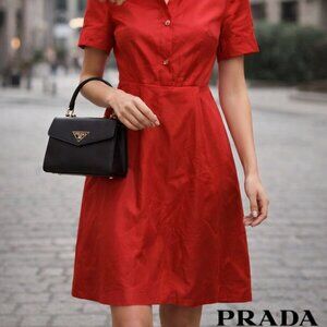 PRADA Short-Sleeve Button-Front Shirtdress, Fire